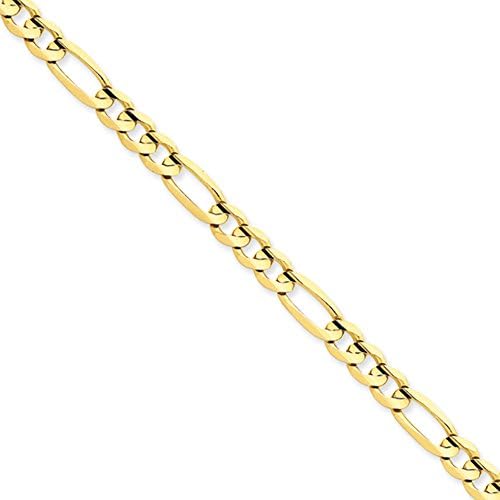 14K Yellow Gold Concave Open Figaro Chain Bracelet, 8 inches x 6mm, Charming Bracelets For Women