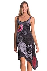 Sleeveless Scoop Neck Viscose/Knit Paisley Asymmetric  Dress