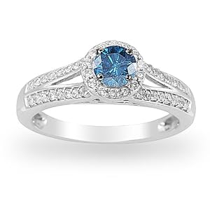 Women's 14k White Gold Blue and White Diamond Engagement Ring (3/8 cttw I-J Color, I1-I2 Clarity) 14K White Gold Blue Diamond Engagement Ring
