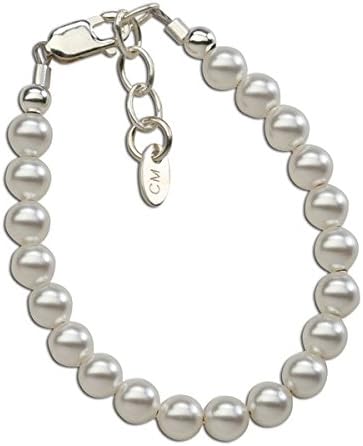 Girls Bracelet, Infant Baby Size Small 0-12 Months, Serenity - Sterling Silver Bracelet, Her First Pearls! Simply Beautiful Sterling Silver Bracelet Featuring a Strand of Gorgeous Imitation Pearls.