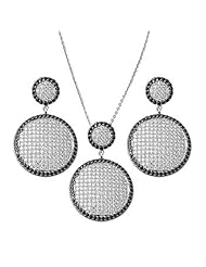 Sterling Silver Circle Earrings and Necklace Jewelry Set with Clear CZ