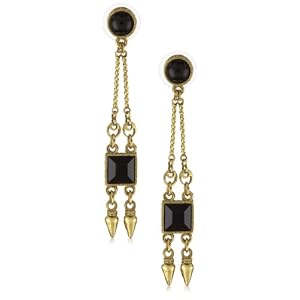 Antiquities Couture Art Deco Gold-Tone & Black Long Drop Earrings