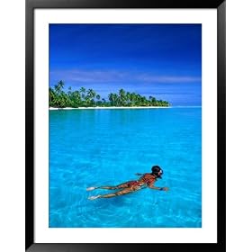 Snorkelling in Aitutaki Lagoon, Aitutaki, Southern Group, Cook Islands Framed Art Poster Print by John Banagan, 39×49 thumbnail