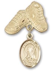 14K Gold Baby Badge with St. Brigid of Ireland Charm and Baby Boots Pin