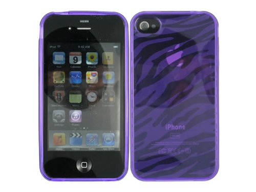 Zebra Purple TPU Skin Soft Rubber Case Cover for Apple iPhone 4 4S AT&T Verizon Sprint