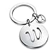 HOLLP Silver Initial Disc Charm Keychain 26 Initial Letter Alphabet Key Ring A-Z Initial English Charm Stainless Steel Initial Keychain for Women (W)