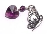 Sterling Silver Charm Pendant Joyful message Butterfly Amethyst Crystal Heart 