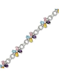 Sterling Silver Multicolor CZ Flower Bracelet - 7 Inch