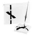 Sophisticated Black Ribbon White Satin Guest Book and Pen Set