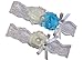 Ivory Beach Blue Lace Wedding Garter Set with Pearl & Rhinestone & Bow Prom Gift