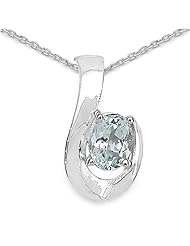 0.80 Carat Genuine Aquamarine Sterling Silver Pendant Necklace. 18"