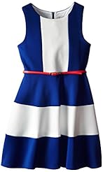 Girls A-line Belted Striped Print Sleeveless Tank Polyester/Spandex/Scuba/Knit  Dress