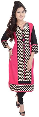Shop Rajasthan Women's Cotton Chevron, Embroidered 3/4 Sleeve Tunic Top Kurti X-Large Pink