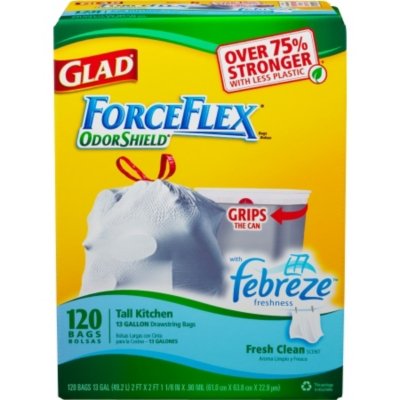 Glad ForceFlex Tall Kitchen 13 Gallon Trash Bag With Odor Shield - 120-Count