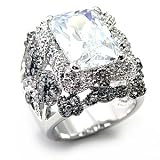 Rhodium and Ruthenium Plated Brass Ring with Clear CZ