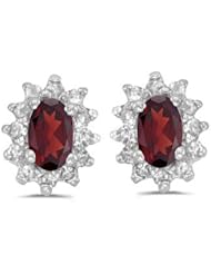 Birthstone Company 14k White Gold Oval Garnet And Diamond Earrings