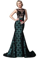 Sleeveless Full Length Floral Print Jacquard Lace Evening Dress 