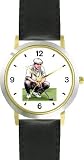 Golfer Kneeling Sizing up the Putt - Golf Theme - WATCHBUDDY® DELUXE TWO-TONE THEME WATCH - Arabic Numbers - Black Leather Strap-Women's Size-Small