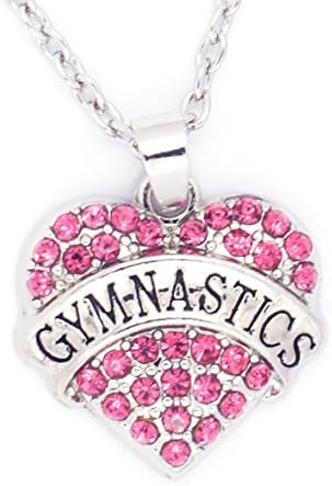 Gymnastics Crystal Heart Necklace - Gift for Gymnasts - Gymnast, Gymnastic Coach, Teams, Fans (Pink Crystals)
