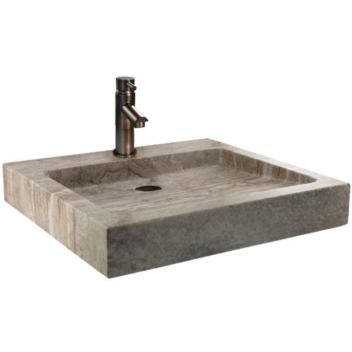 Square Polished Travertine Vessel Silver Travertine