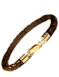 14K Yellow Gold Designer Ellis "Infinity Series" 4mm Braided Leather Bracelet