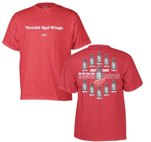 Detroit Red Wings 2008 Stanley Cup Champions Eleventh Heaven T-shirt With All 11 Cup Years