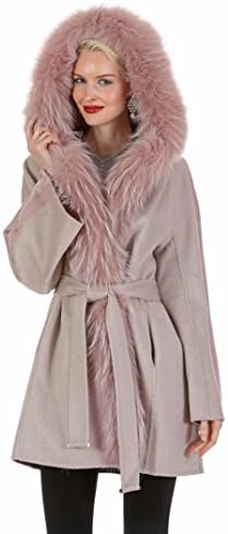 Guy Laroche Hooded Cashmere Coat Jacket with Real Fur Trim Reversible Size 12