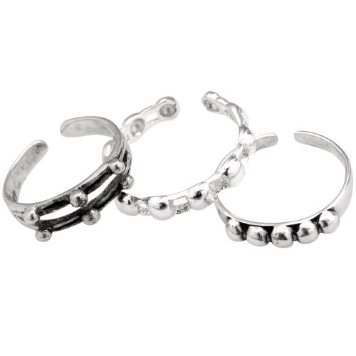 Sterling Silver Beaded Toe Ring Set of 3