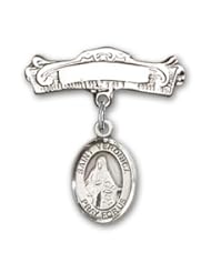 Sterling Silver Baby Badge with St. Veronica Charm and Arched Polished Badge Pin