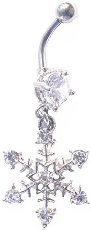 DEDEGUI Silver Bar Snowflake 14g Belly Button Navel Ring Body Piercing Jewelry