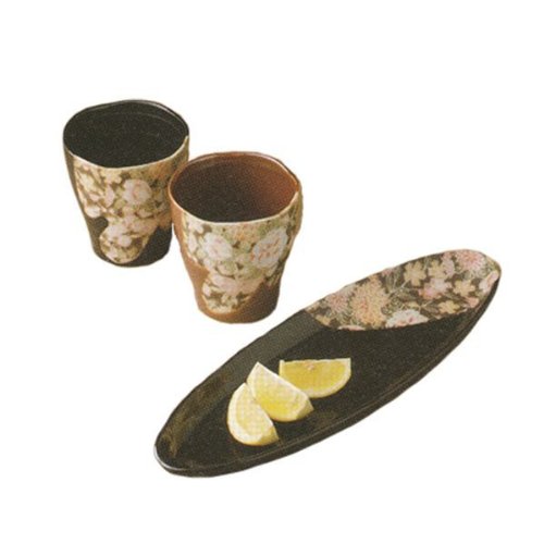 フリーカップとオーバルプレートのセット　焼酎セット　楕円皿１枚　焼酎カップ２個セット　小粋　加賀友禅　【箱入り】　ギフト　内祝い　引出物　結婚祝い　美濃焼