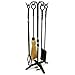 WoodEze FTKB05685TA 5 Piece Black Wrought Iron Fireplace Tool Set with Twist Design