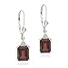 Sterling Silver Emerald-Cut Garnet Dangle Earrings title=