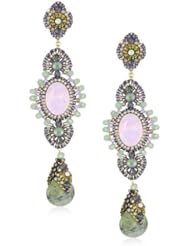 Miguel Ases Green Rutilated Quartz and Prehnite Quartz Long Drop Earrings