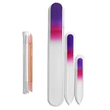 Czech Glass Nail File - 3 Piece Nail Kit + Nail Stick - Large Pedicure Glass File, Medium & Small Nail Boards With Case - Purple and Magenta - Bona Fide Beauty