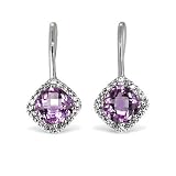 14k White Gold Amethyst & Diamond Earrings