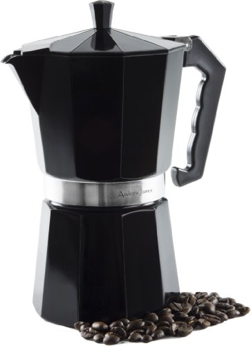 Andrew James - 9 Tassen Espresso Cafetière Im Italienischen Stil - Schwarz - Italienischer Espressokocher - Inklusive Dichtungsring
