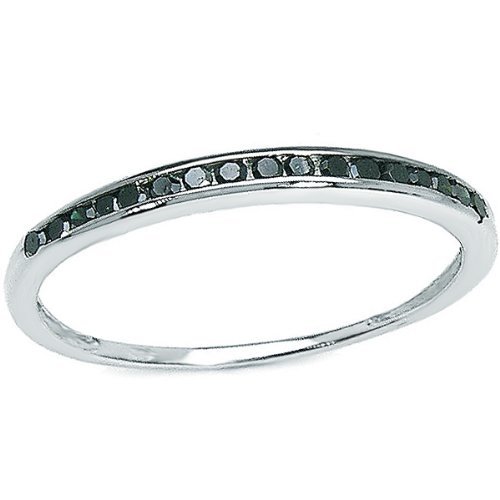 Sterling Silver Black Round Real Diamond Wedding Anniversary Stackable Band Ring 1/3 CT (0.33 CT)