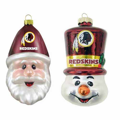 Washington Redskins Santa Cap and Top Hat Snowman Ornaments