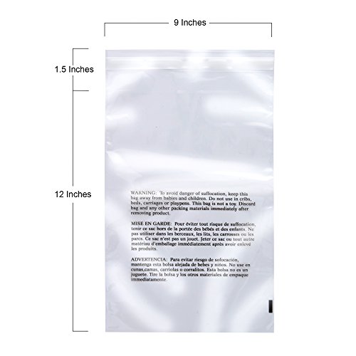 200 9x12 Resealable Poly Bags with Suffocation Warning