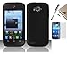 For Zte Savvy / Awe / Reef Z750C N800 N810 (Straight Talk, Virgin Mobile) Soft Gel Case Rubber Skin Silicone Cover + [WORLD ACC] TM Brand LCD Screen Protector + Silver Stylus Pen + Black Dust Cap Free Gift (Black Skin)