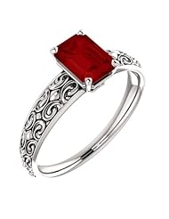 18K White Gold 7.00x5.00mm Emerald Cut Chatham Created Ruby Ring -- LIFETIME WARRANTY