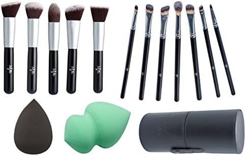 ZaVBe 7 Piece Eye and 5 Piece Face Kabuki Makeup Brush Set, Egg and Spinning Top Sponge, and Tube Carrying Case.