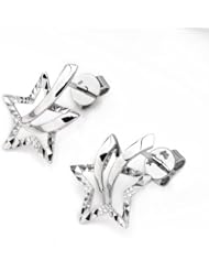 (X1000Diamond-FBA) 14K/585 White Gold Combination Finished of Diamond Cut Star Meteror Stud Earrings