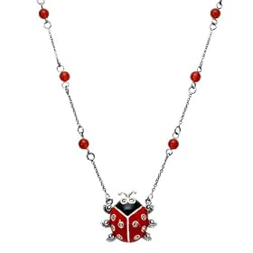 Sterling Silver Marcasite & Epoxy Ladybug Necklace