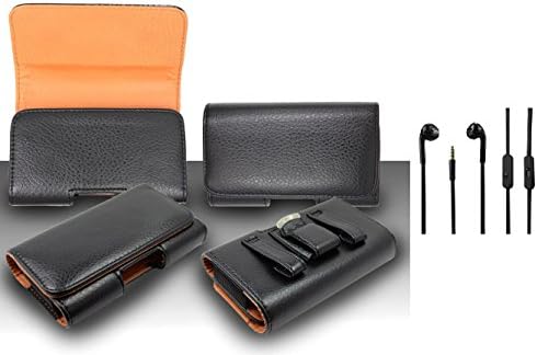 Pouch Case For HTC One M8 - Premium Classic Black Pebble Texture Leather Design Horizontal Leather Belt Case Clip Holster Pouch Cover Case (Fit for Single Phone With Thin Case or Back Cover Together) + 3.5MM Stereo Earphones
