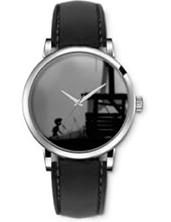 SPRAWL Aanalog Fashion Series Silver Ladies Watches of Genuine Black Leather Strap,Unique Wrist Watch for Women Girls Designed with Chico in the dark