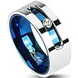 Spikes 316L Stainless Steel Blue ip Rotating Gem Slot Ring