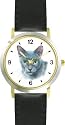 Blue Burmese Cat - JP - WATCHBUDDY&reg; DELUXE TWO-TONE THEME WATCH - Arabic Numbers - Black Leather Strap-Children's Size-Small ( Boy's Size & Girl's Size )