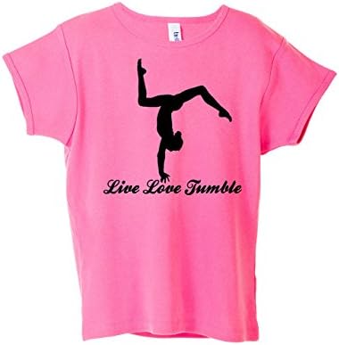Activewear Apparel Gymnastics Junior's "Live Love Tumble" Pink T-Shirt (Medium, Pink)